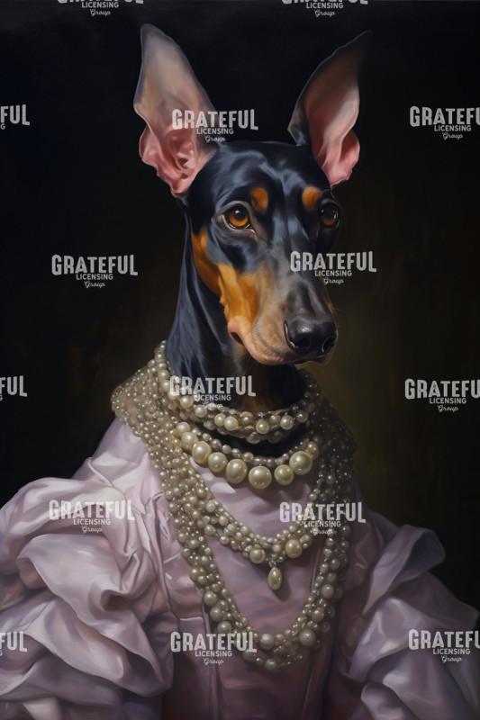 Victorian Pets, Doberman with many Pearls