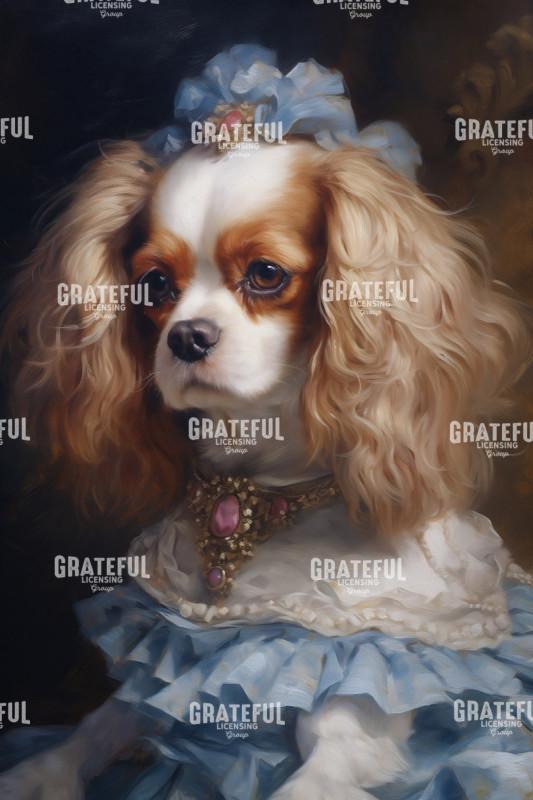 Victorian Pets, King Charles Spaniel in a Blue Dress