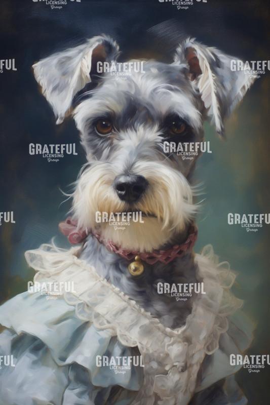 Victorian Pets, Schnauzer in a Blue Dress