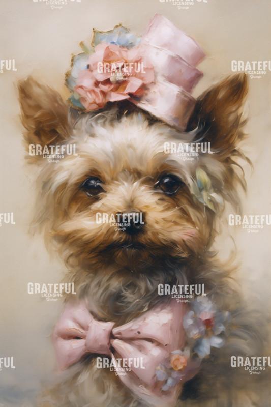 Victorian Pets, Yorkshire Terrier with Pink Hat and Bow