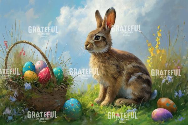 Painted Brown Bunny and Easter Basket with Eggs HD.jpg