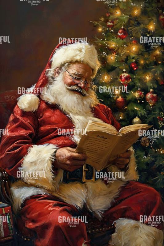 Santa Reading by the Tree
