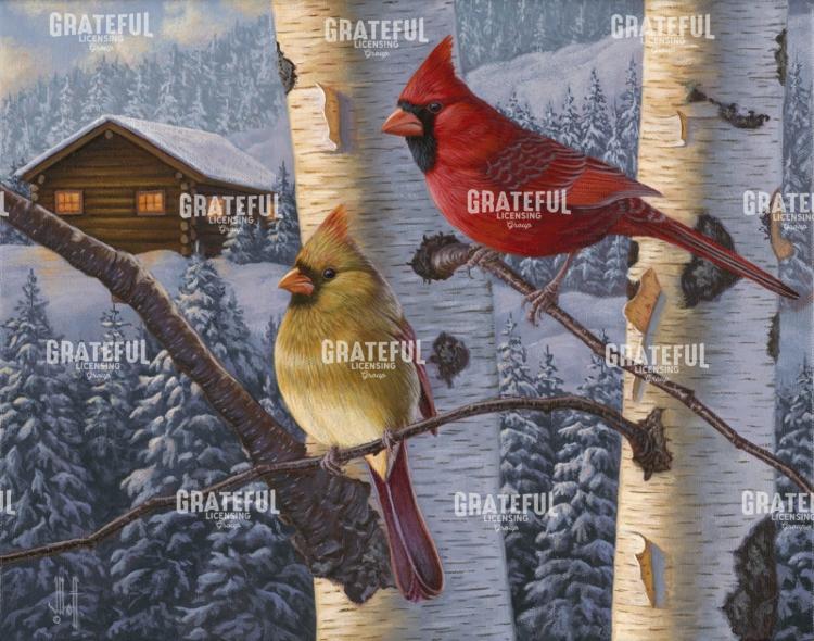 Winter Cabin Cardinals