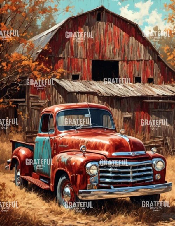 Vintage Truck and Red Barn