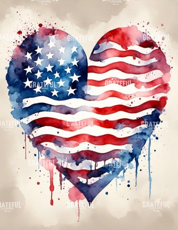 American Flag Watercolor Heart