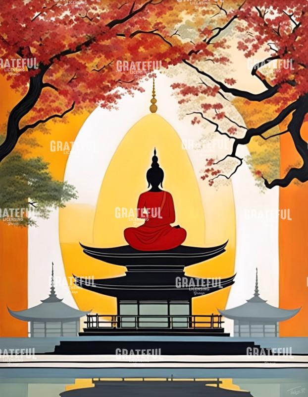 Sunset Buddha Modern Art