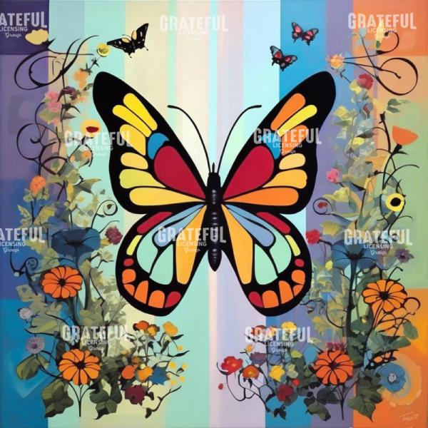 Large Butterfly with Flowers