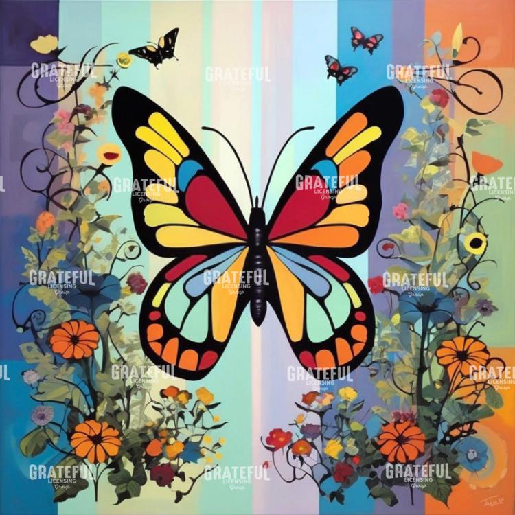 Large Butterfly with Flowers
