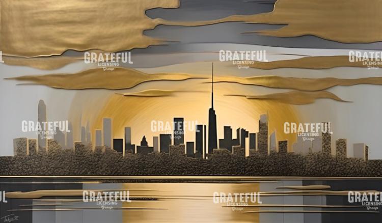 Golden City Sunrise Skyline