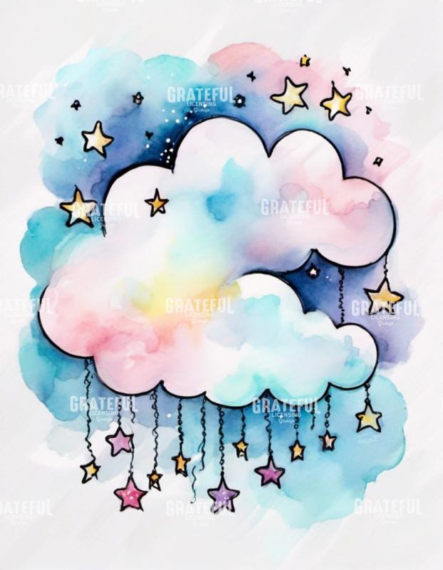 Raining Stars Watercolor Illustration