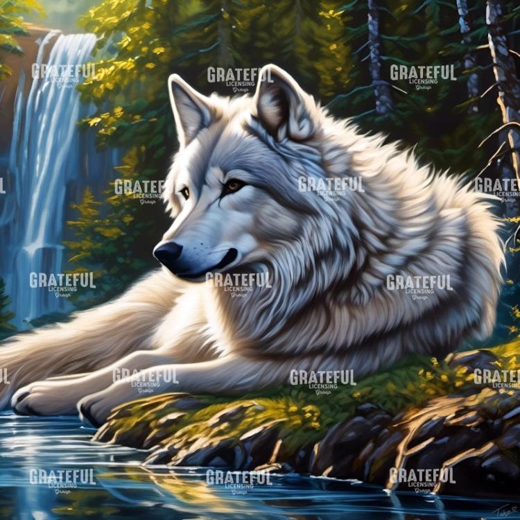 Peaceful Wolf at River