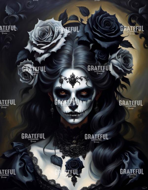Black Rose Gothic Sugar Skull Portrait