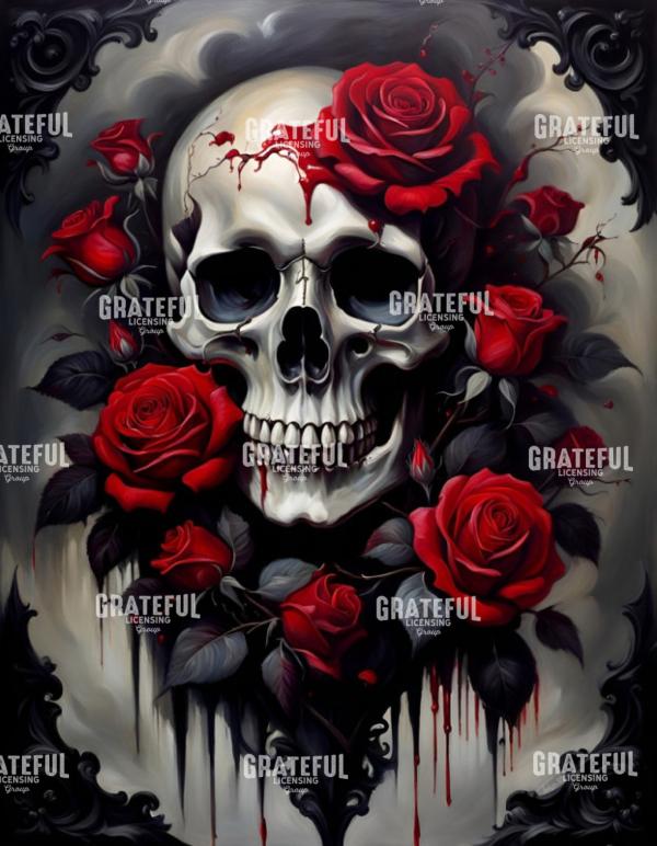 Gothic Skull and Red Roses