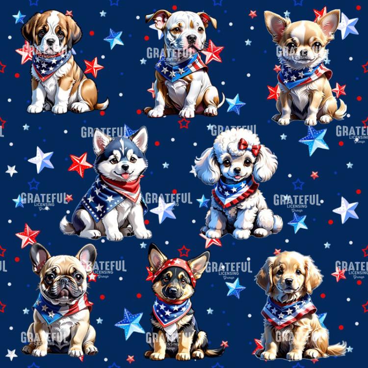 Patriotic Puppies on a Starfield