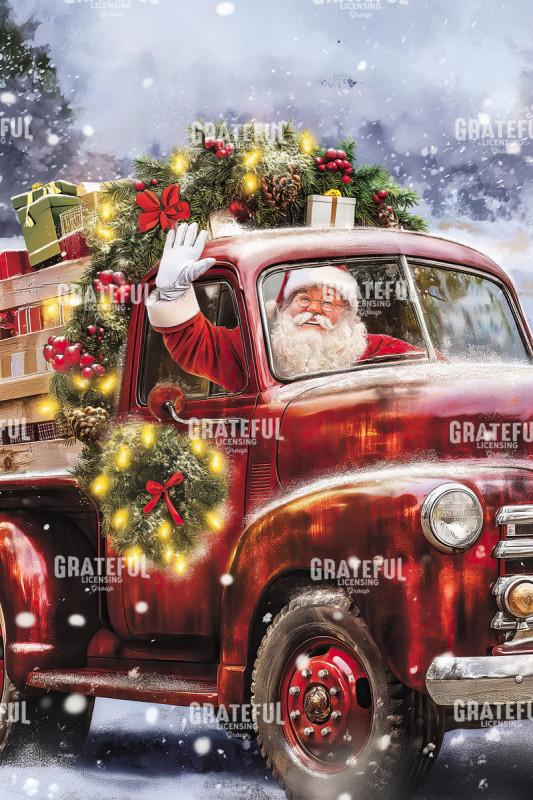 Santa in Vintage Red Truck