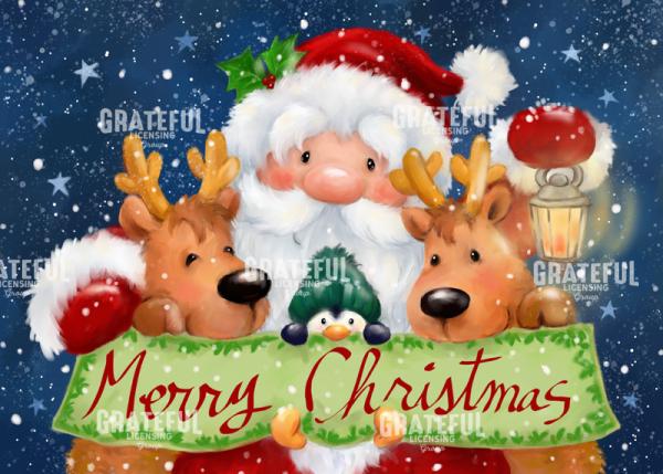 Santa and 2 Reindeers