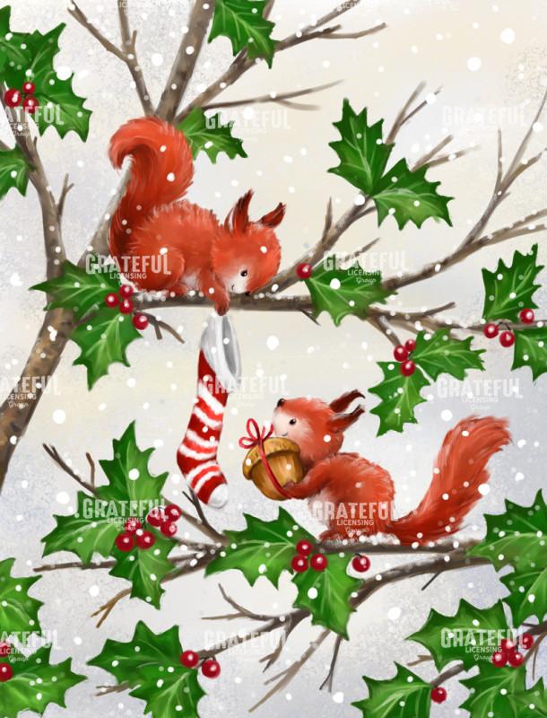 Two Christmas Squirrels