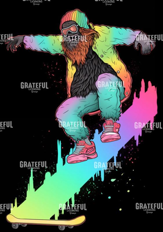 Bigfoot Skateboarding on a Rainbow