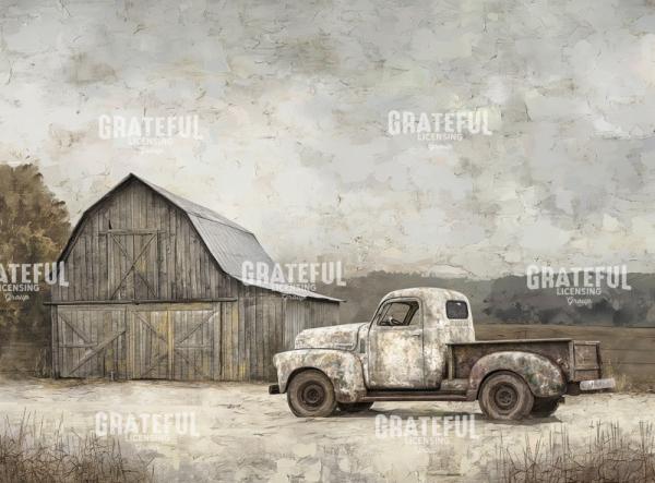 Old White Truck Parked Out By The Barn