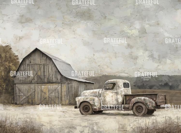Old White Truck Parked Out By The Barn