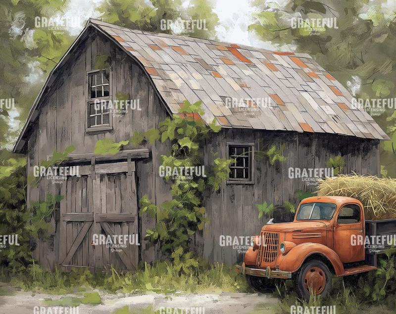 Old Red Truck and Barn