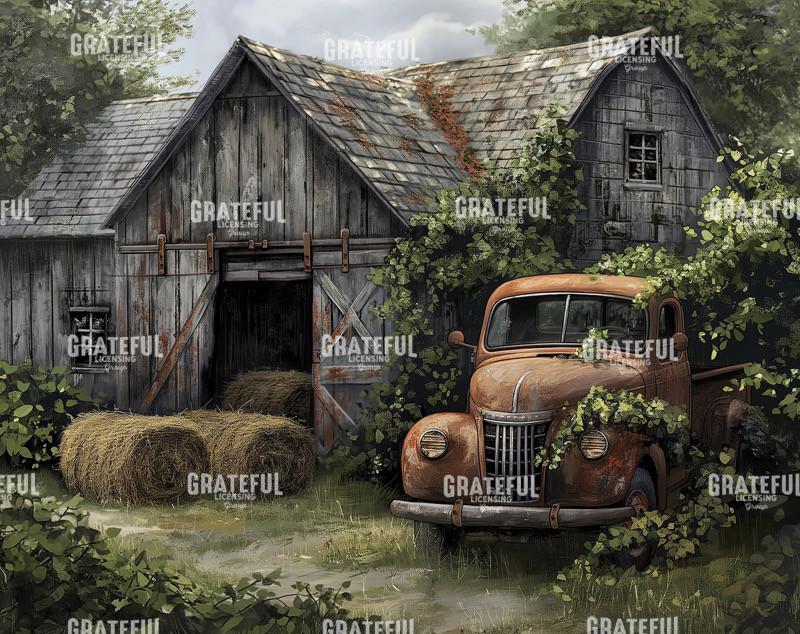 Abandoned Red Truck and Barn