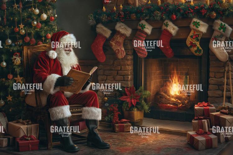 Santa Clause Reading by the Fire