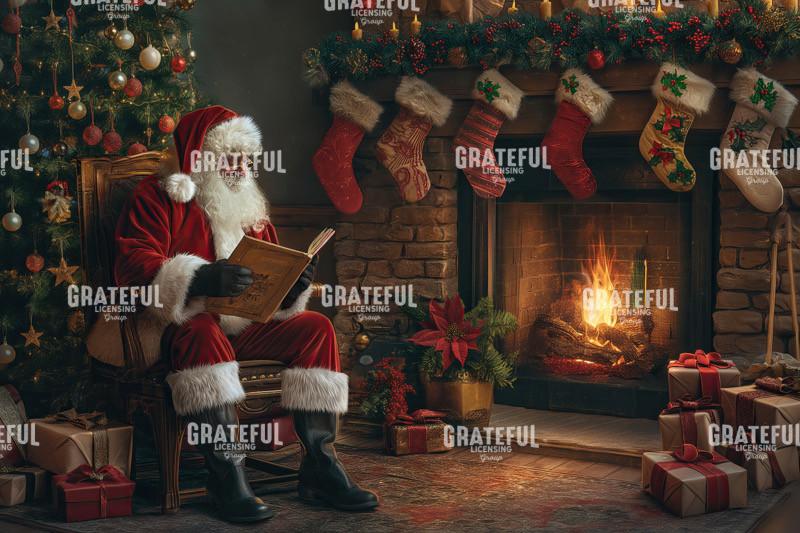 Santa Clause Reading by the Fire