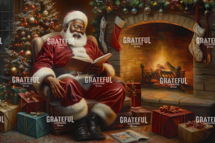 Santa Reading by a Glowing Fire
