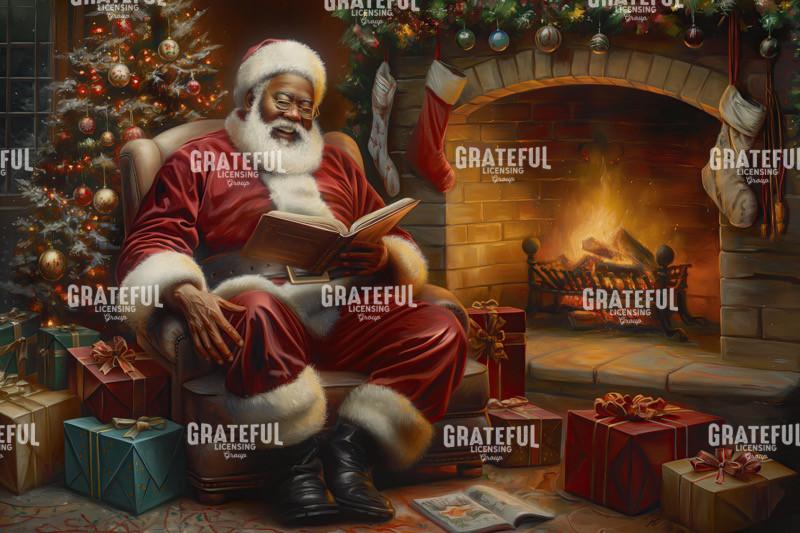 Santa Reading by a Glowing Fire