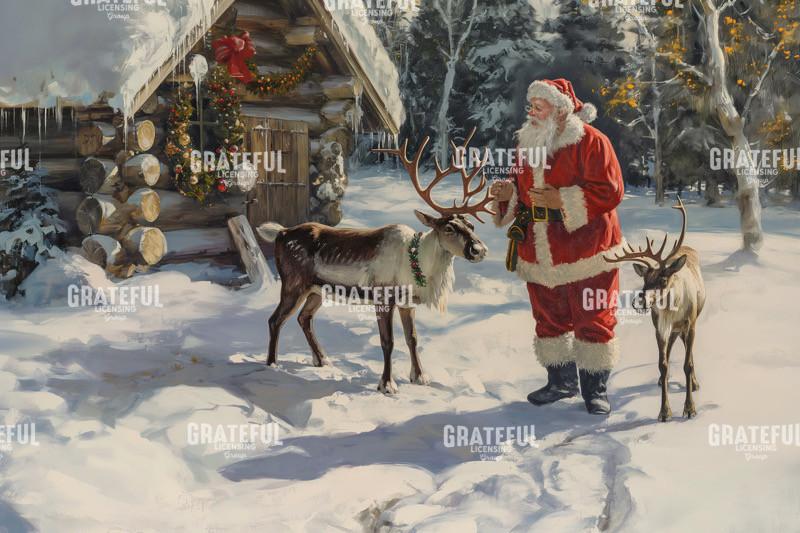 Santa with Reindeer at the North Pole