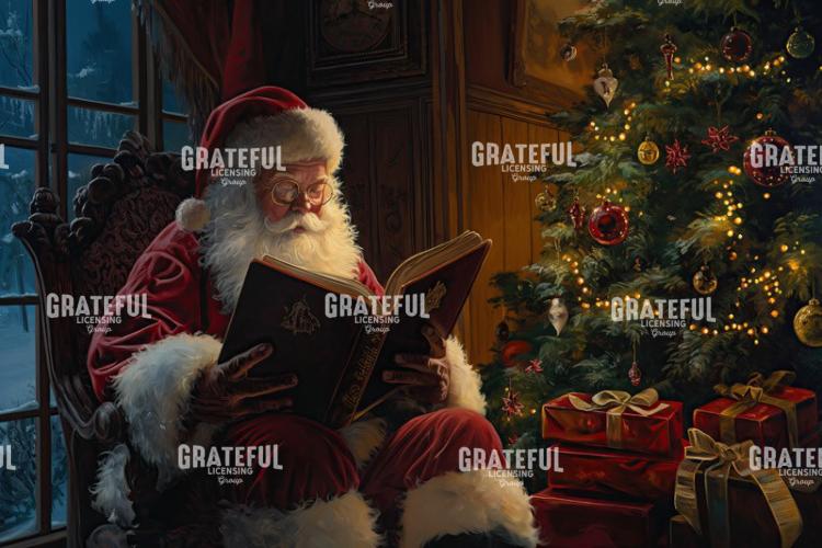 Santa Reading by the Christmas Tree