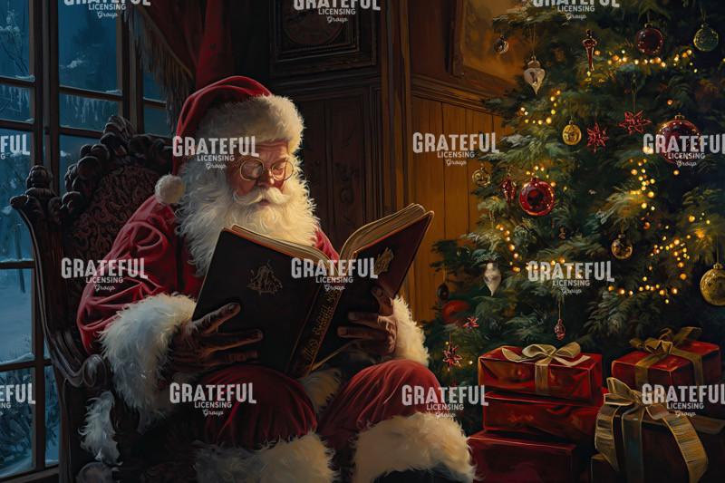 Santa Reading by the Christmas Tree