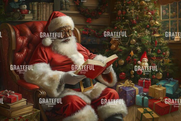 Santa Reading by a Christmas Tree