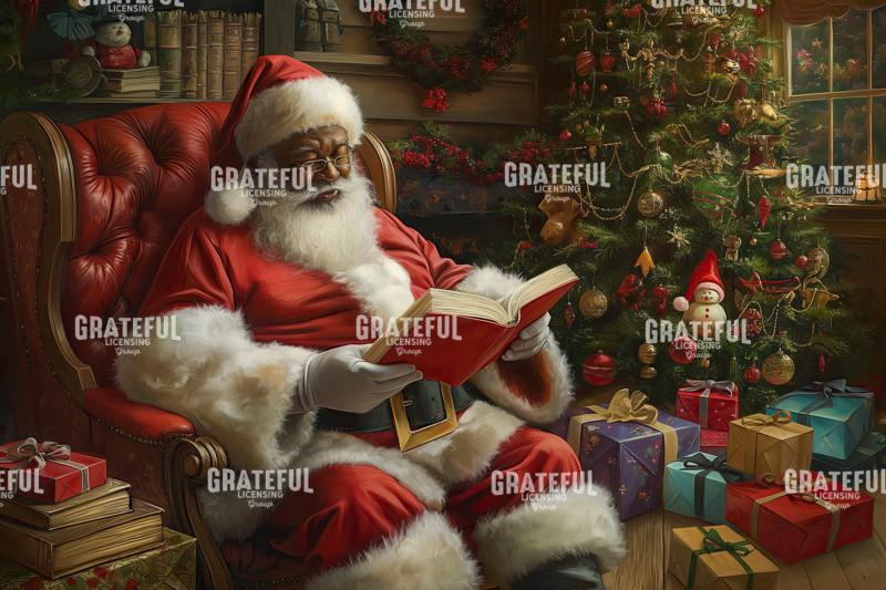 Santa Reading by a Christmas Tree