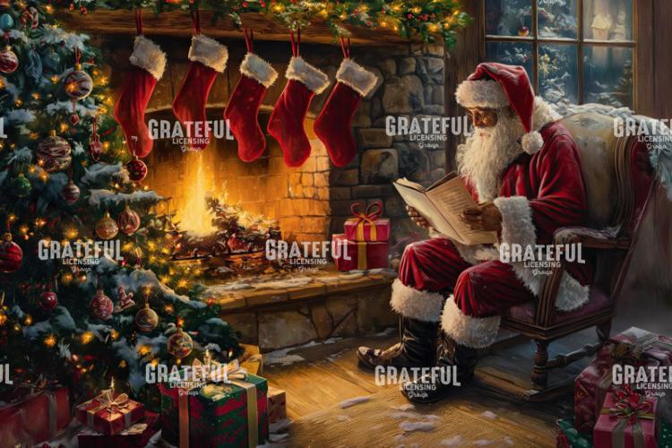 Santa Reading by the Fireplace
