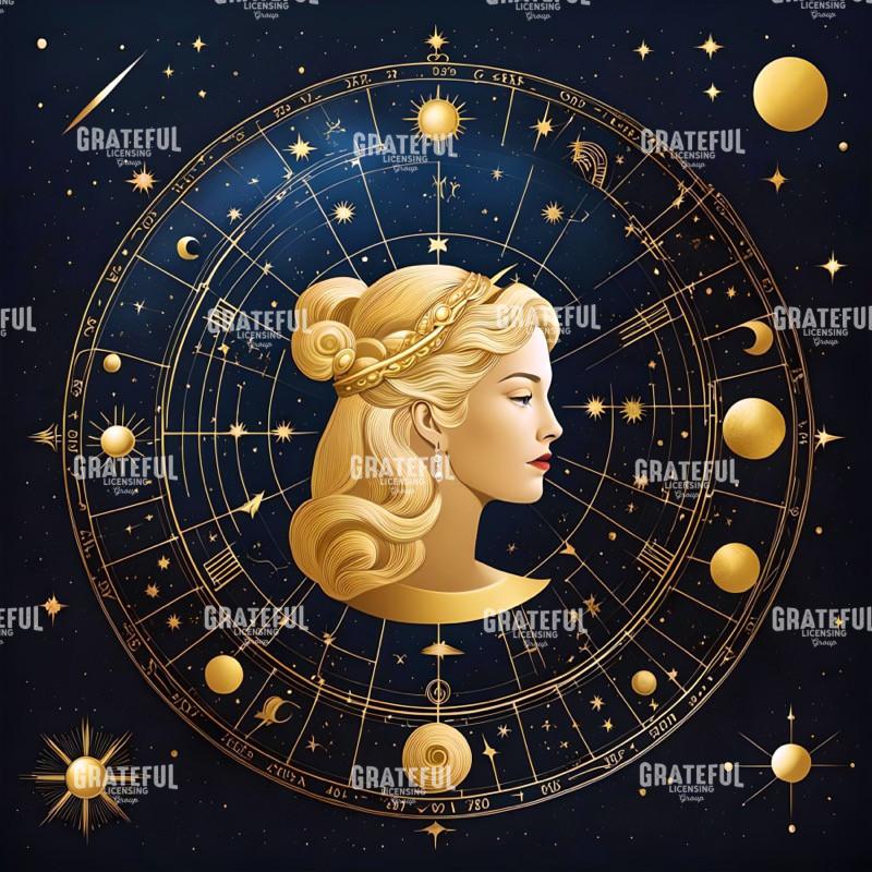 Celestial Blue and Gold Portrait of Nyx Art Block