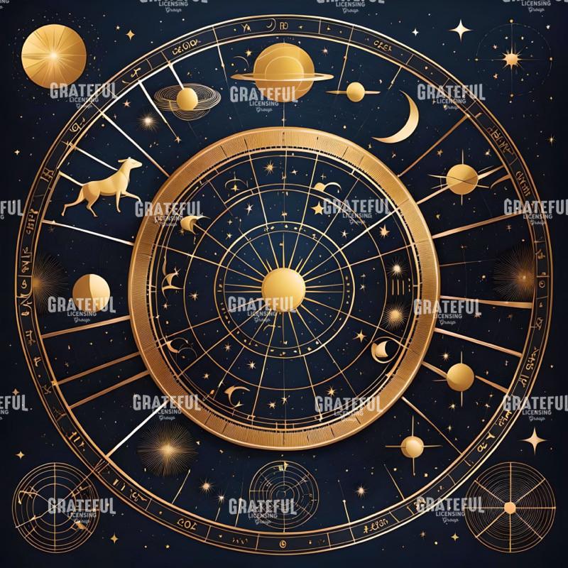 Celestial Blue and Gold Abstract Zodiac Rings