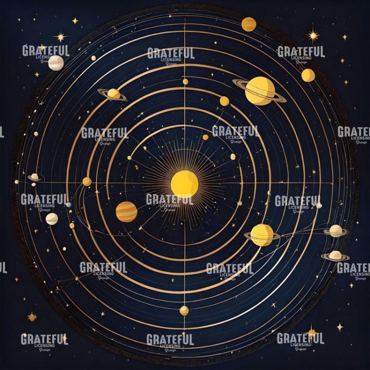 Blue and Gold Center Sun Solar System