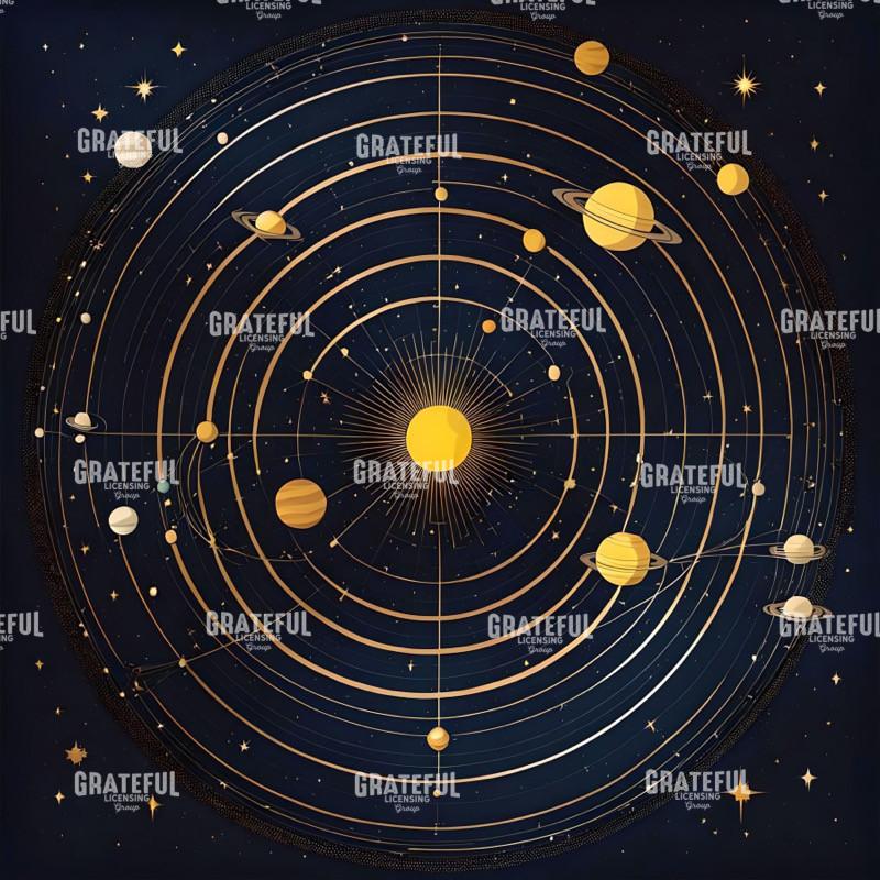 Blue and Gold Center Sun Solar System