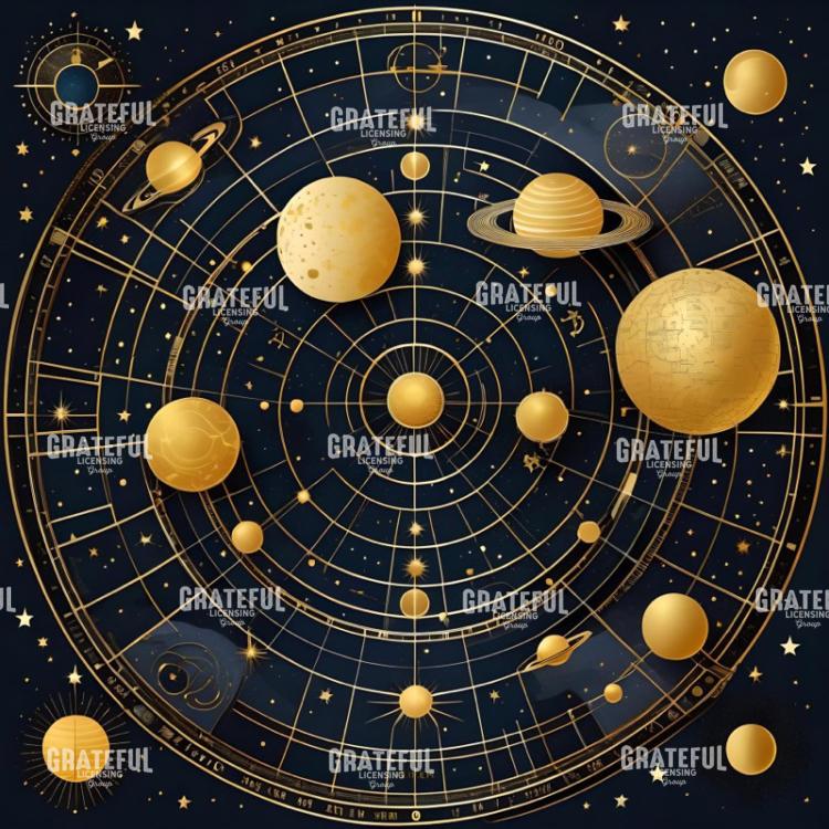 Celestial Blue and Gold Solar System