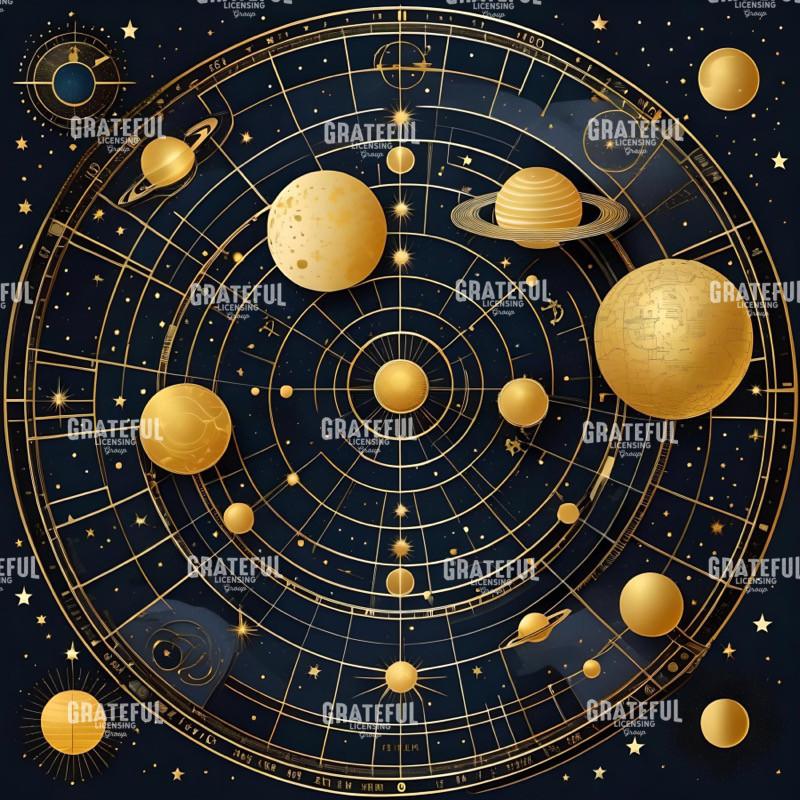 Celestial Blue and Gold Solar System