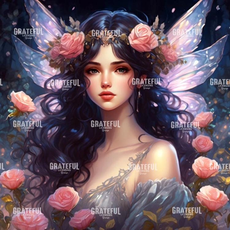 Dark Haired Anime Fairy With Roses