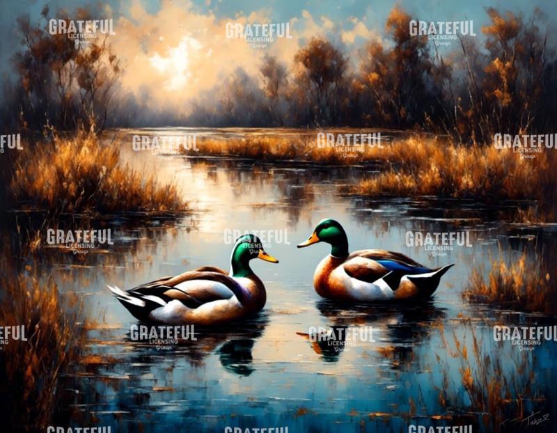 Two Wood Duck Drakes in a Marsh