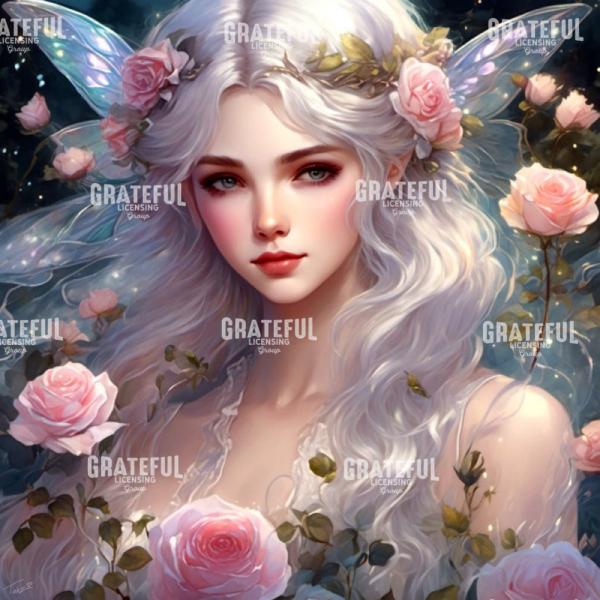 White Hair Anime Fairy with Roses