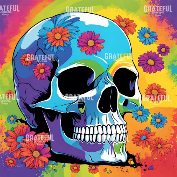 Rainbow Neon Daisy Skull Pop Art