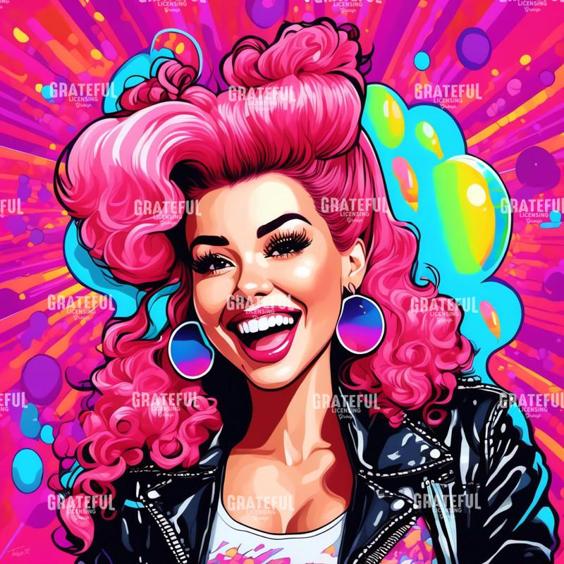 Neon Happy Girl with Pink Hair