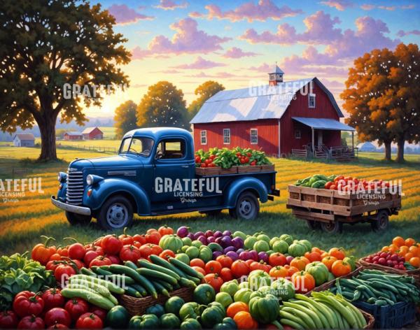 Vintage Truck with Vegetable Cart
