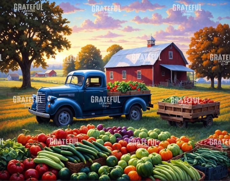 Vintage Truck with Vegetable Cart