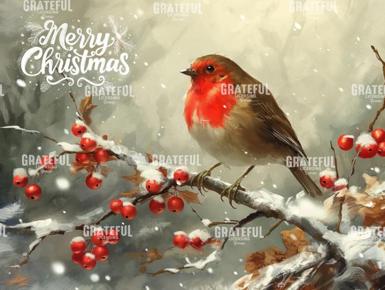 Christmas Bird with Holly Berries
